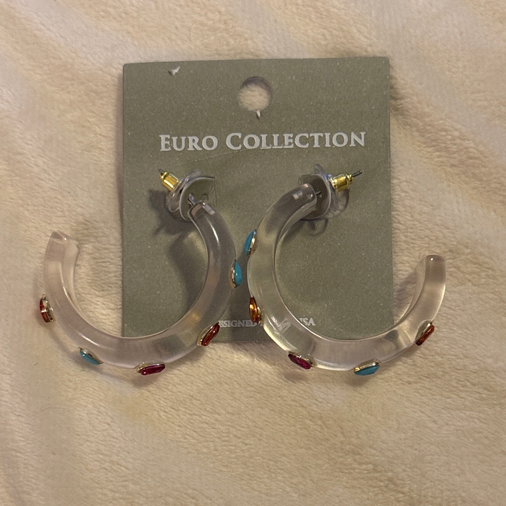 Euro Collection Colorful Gems Half Hoop Earrings